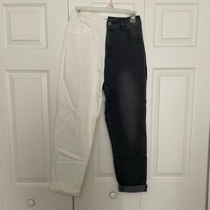 High waisted half white half black jeans